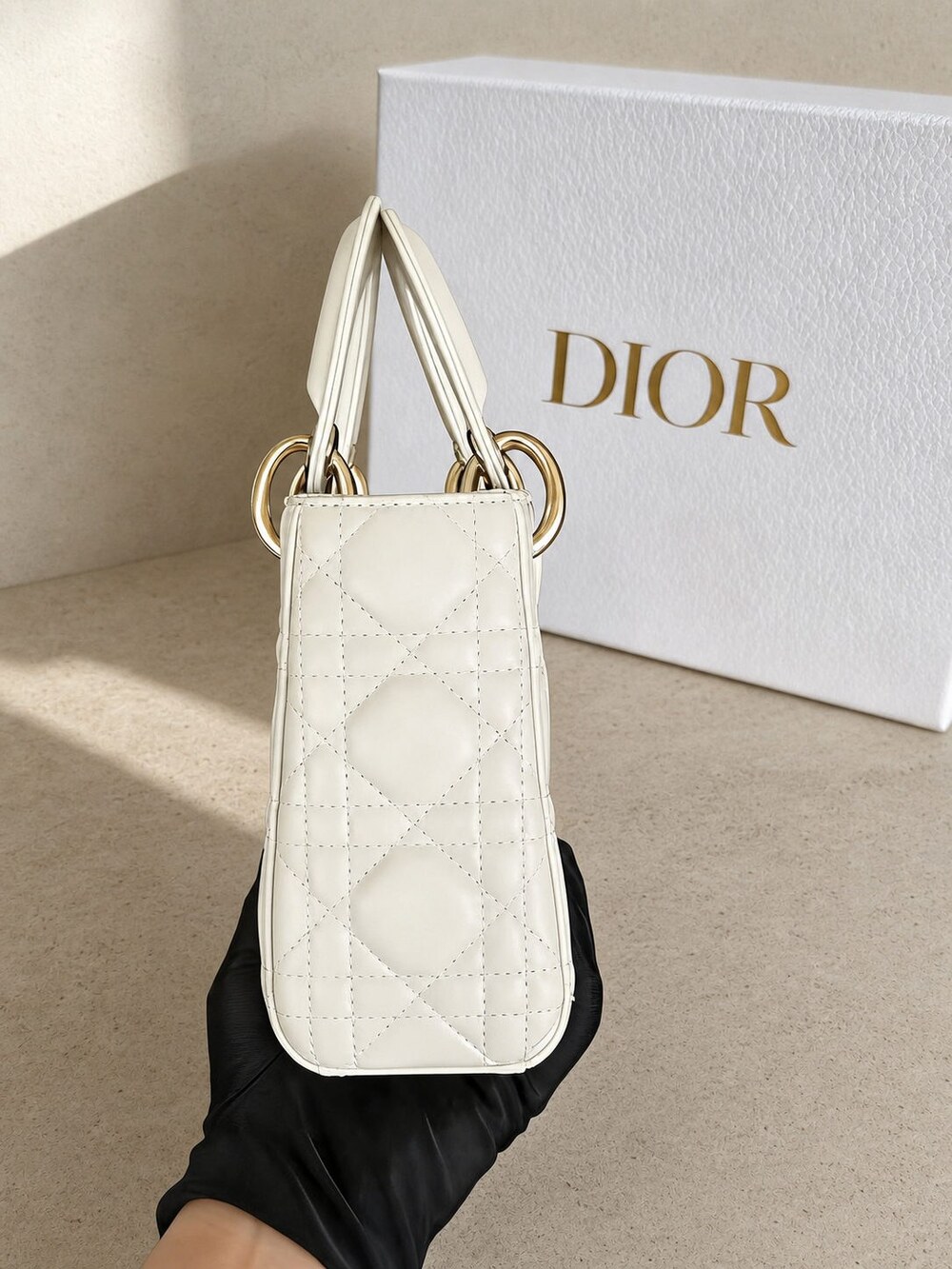 Dior White Cannage Lambskin Mini Lady Dior Handbag with Top Handles - Picture 6 of 7
